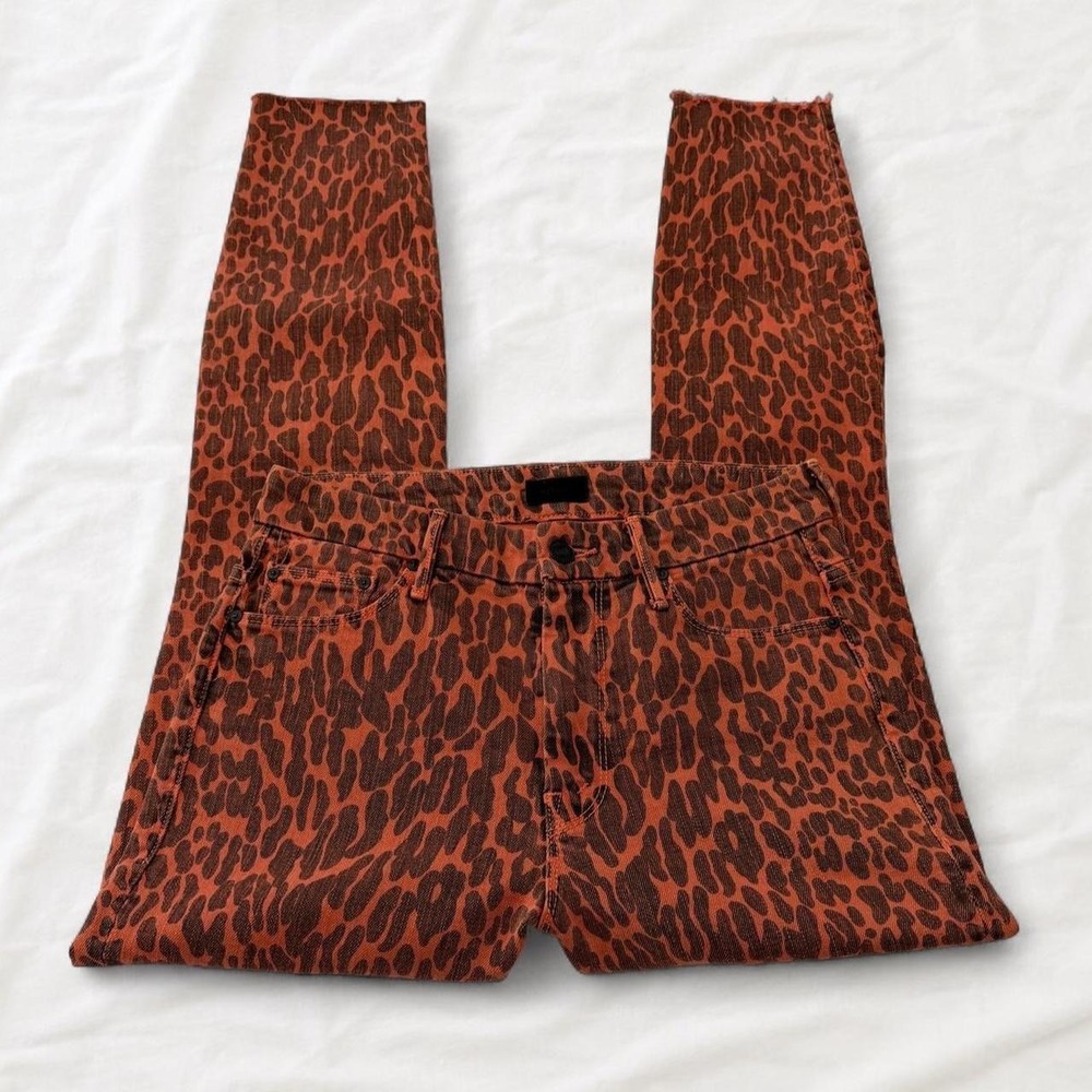 MOTHER High Waisted Looker Ankle Fray Animal Attraction Leopard Jeans 26